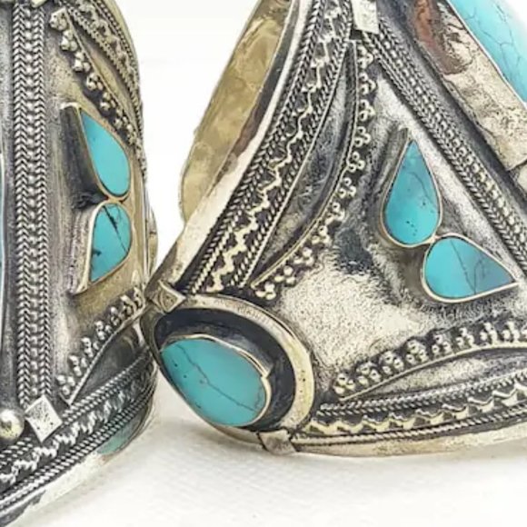 Single Afghan Stone Big Cuff Bracelet, Tribal  Cuff, Boho Cuff, Handmade - Picture 5 of 5